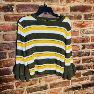 Very J Striped Long Tiered Bell Sleeve Pullover Sweater Women's Size Small